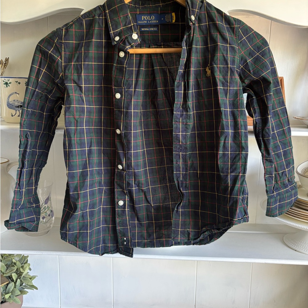 Ralph Lauren Men's Navy Checkered Button Down Shirt
